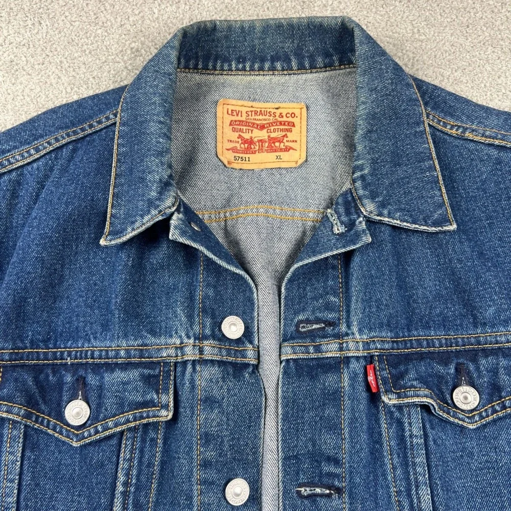 VTG Y2K Levi's 57511 Denim‎ Trucker Jacket Cotton Men's XL Blue Workwear - Picture 2 of 7